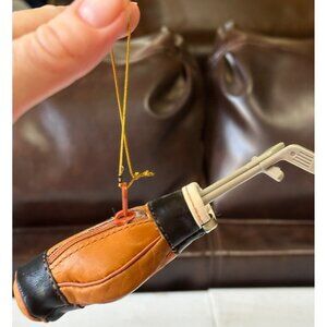 Brown & Black Color Leather/Plastic Golf Club Set Christmas Ornament 6" Tall